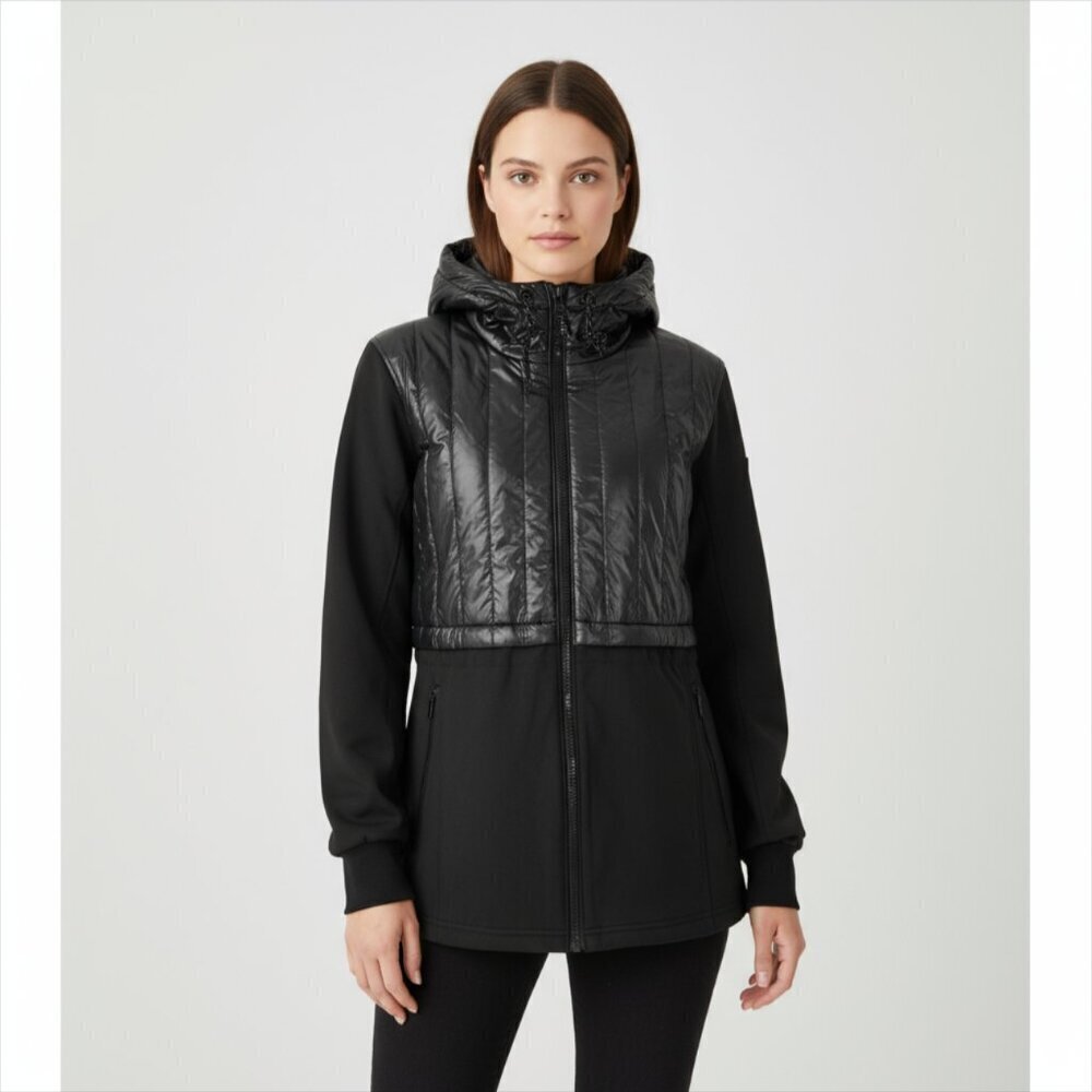 Guess Black Puffer and Softshell Hooded Parka Jacket Women's Size XL